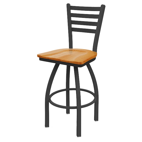 25" Swivel Counter Stool, Pewter Finish, Med Oak Seat